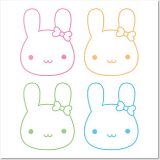 Kawaii Pastel Bunny Bows Posters and Art